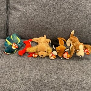 Beanie babies ! W/ tags. tracker. Chip. Spunky. Hissy. 1996. 1997
